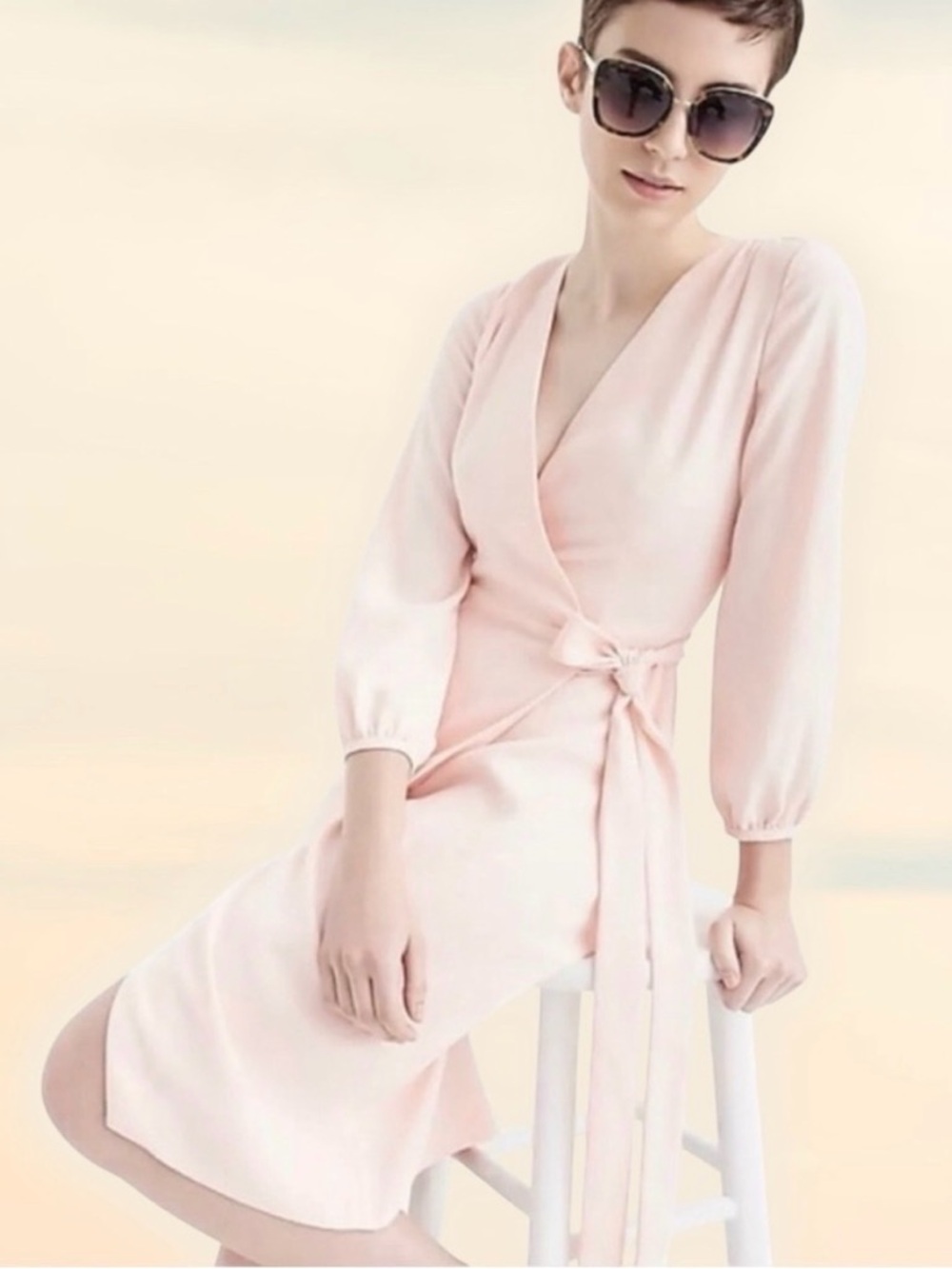 J. Crew Wrap Dress Blush Pink Size 2 Tie Waist 3/4 Sleeve Feminine Coquette NWT